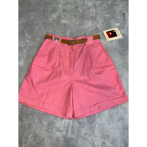 Victoria Harbor Pants - VTG COTTAGECORE Pink Long Shorts with Brown Belt Juniors 13